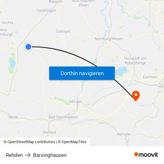 Rehden to Barsinghausen map