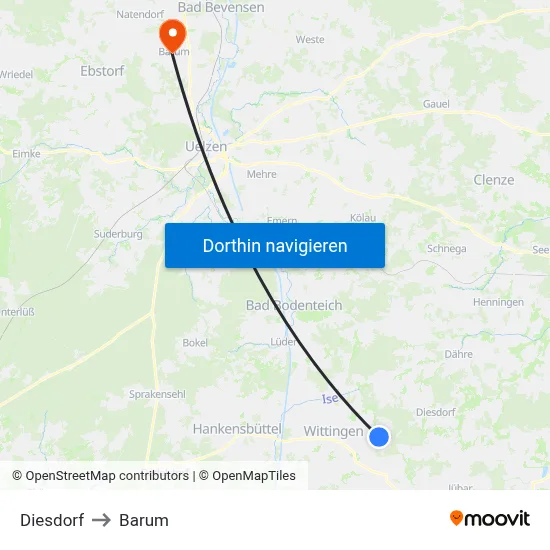 Diesdorf to Barum map