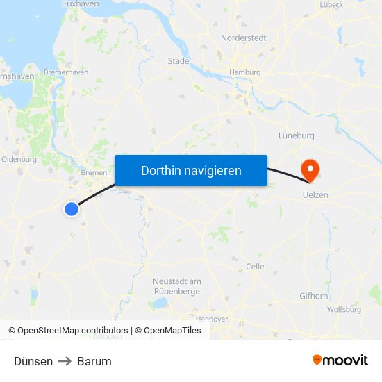 Dünsen to Barum map