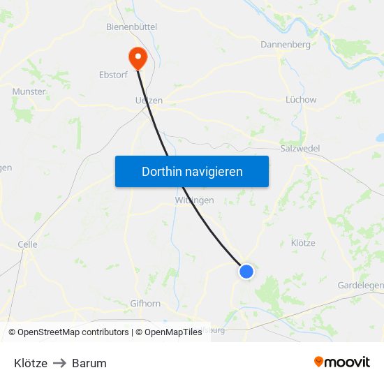 Klötze to Barum map