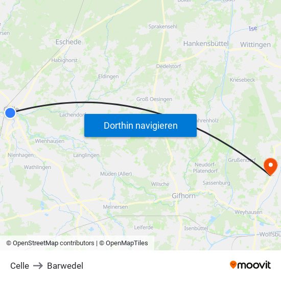 Celle to Barwedel map