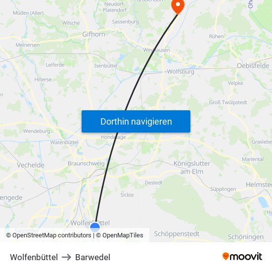 Wolfenbüttel to Barwedel map