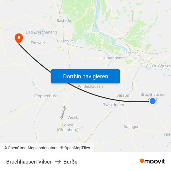 Bruchhausen-Vilsen to Barßel map
