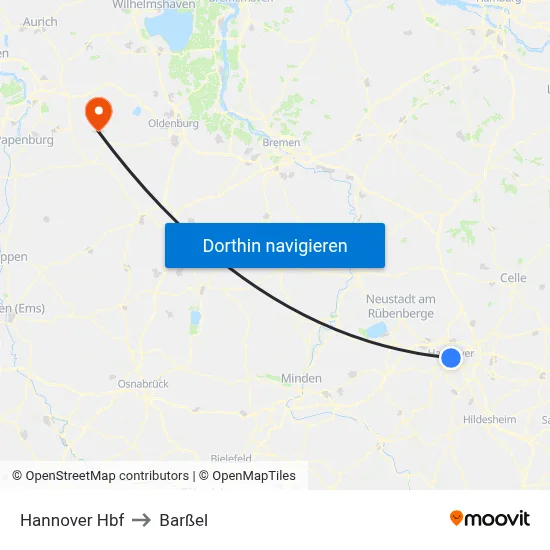 Hannover Hbf to Barßel map