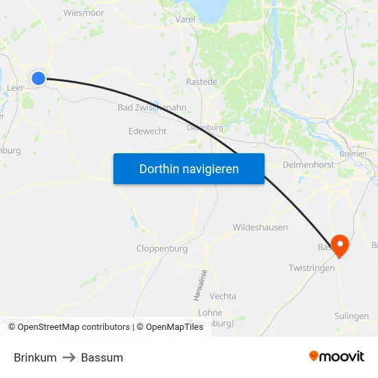 Brinkum to Bassum map