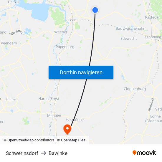 Schwerinsdorf to Bawinkel map