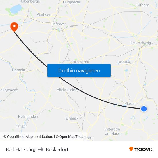 Bad Harzburg to Beckedorf map