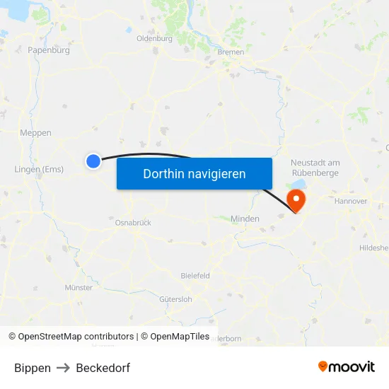 Bippen to Beckedorf map