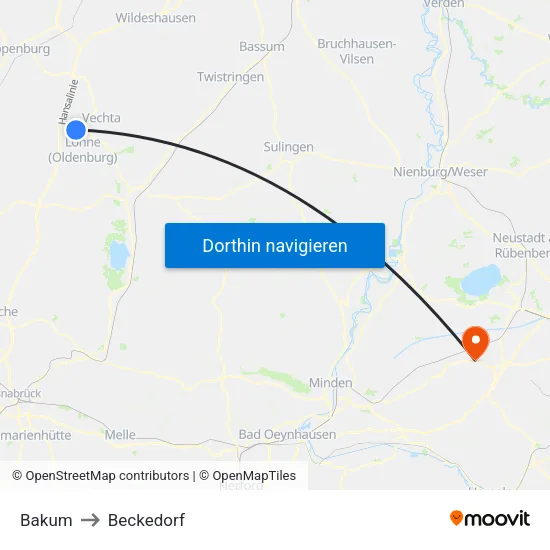 Bakum to Beckedorf map