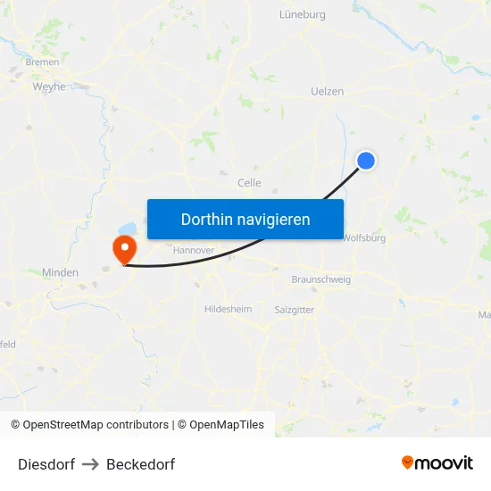 Diesdorf to Beckedorf map