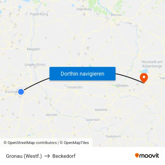 Gronau (Westf.) to Beckedorf map
