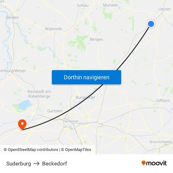 Suderburg to Beckedorf map