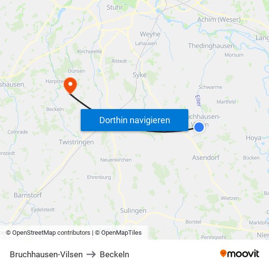 Bruchhausen-Vilsen to Beckeln map
