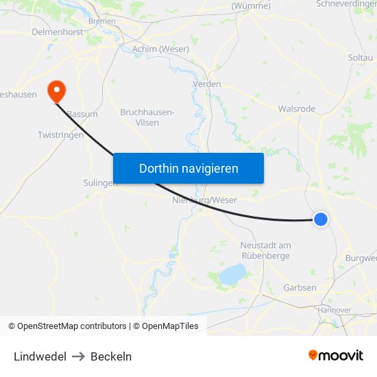 Lindwedel to Beckeln map