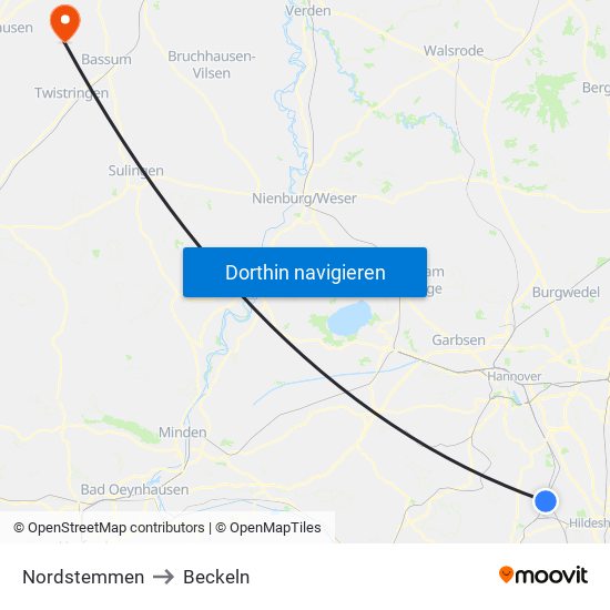 Nordstemmen to Beckeln map