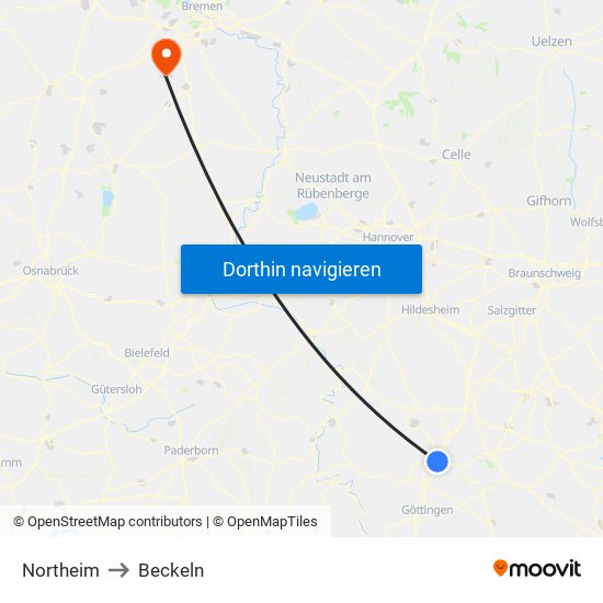 Northeim to Beckeln map