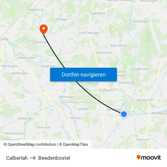 Calberlah to Beedenbostel map