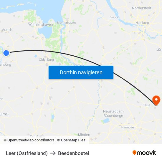 Leer (Ostfriesland) to Beedenbostel map