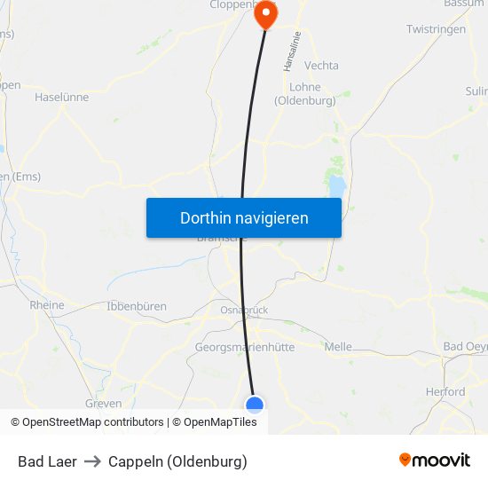 Bad Laer to Cappeln (Oldenburg) map