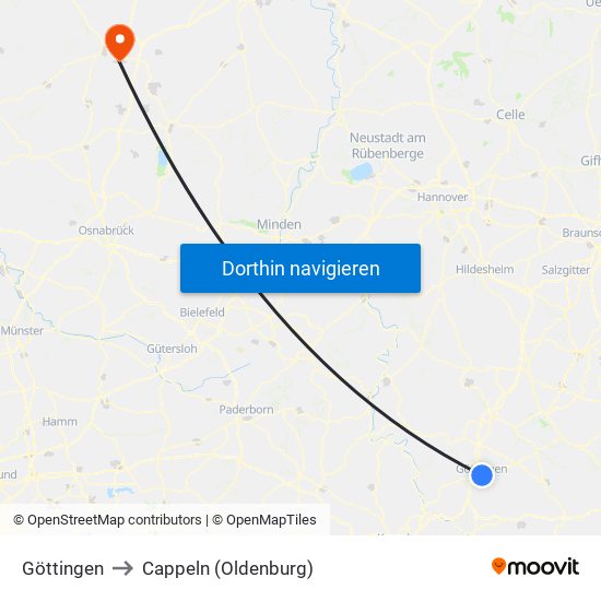 Göttingen to Cappeln (Oldenburg) map