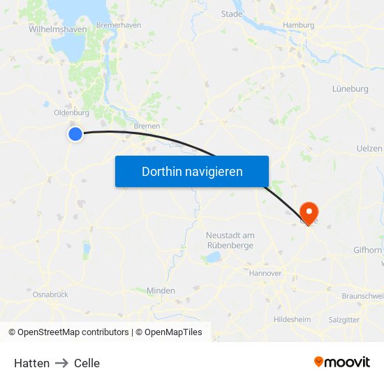 Hatten to Celle map