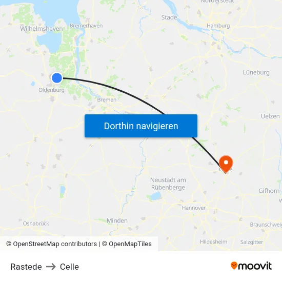 Rastede to Celle map