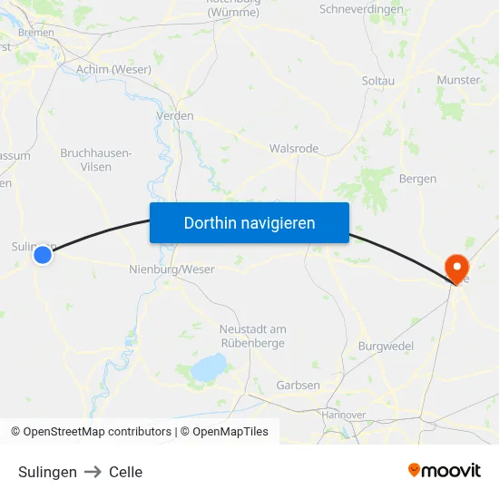 Sulingen to Celle map