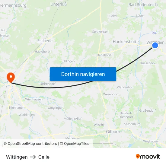 Wittingen to Celle map