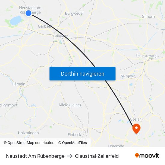 Neustadt Am Rübenberge to Clausthal-Zellerfeld map