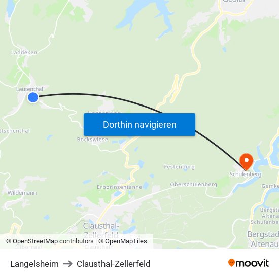 Langelsheim to Clausthal-Zellerfeld map