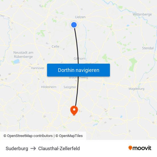 Suderburg to Clausthal-Zellerfeld map