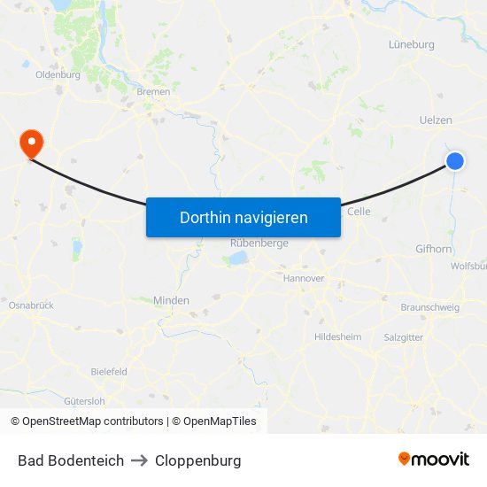 Bad Bodenteich to Cloppenburg map
