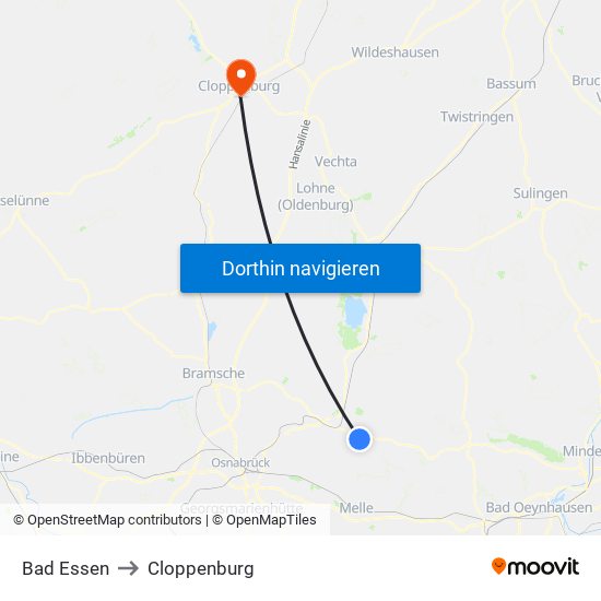 Bad Essen to Cloppenburg map