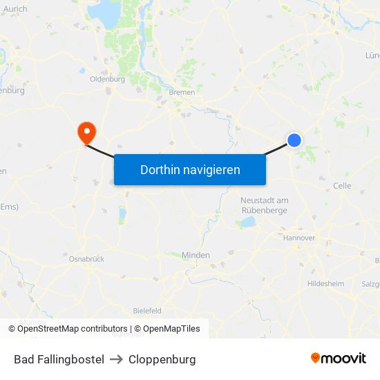 Bad Fallingbostel to Cloppenburg map