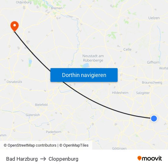 Bad Harzburg to Cloppenburg map