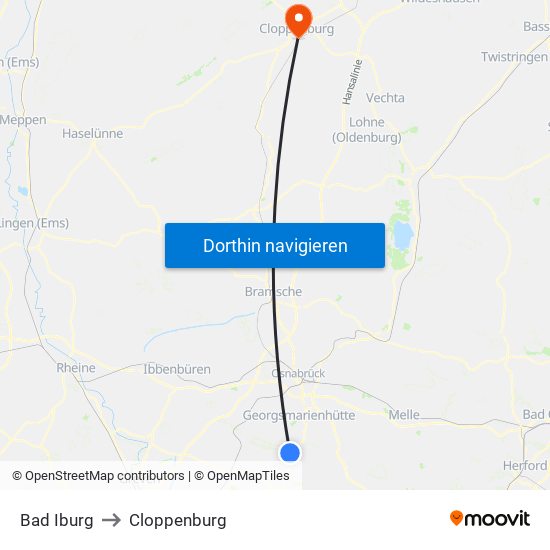 Bad Iburg to Cloppenburg map