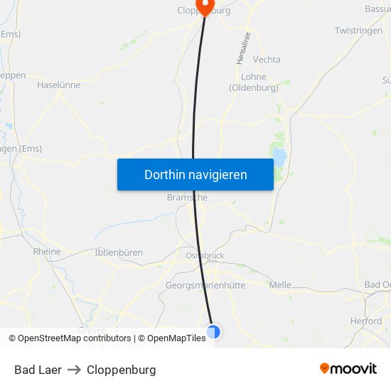 Bad Laer to Cloppenburg map