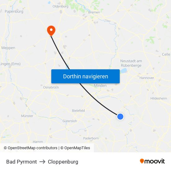 Bad Pyrmont to Cloppenburg map