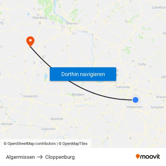 Algermissen to Cloppenburg map