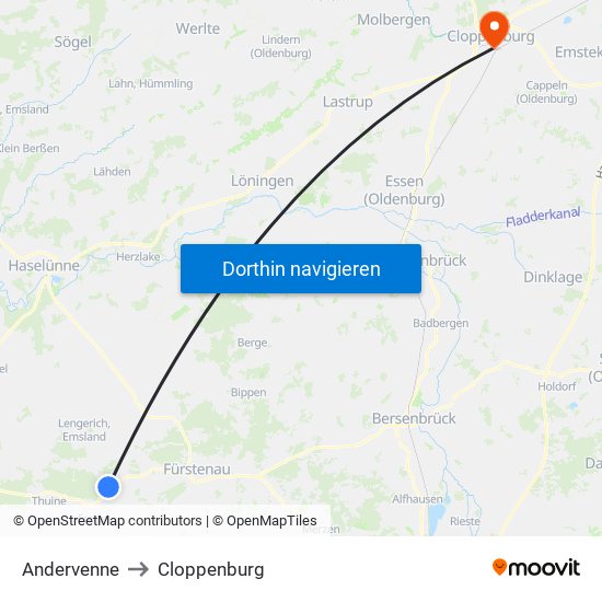 Andervenne to Cloppenburg map