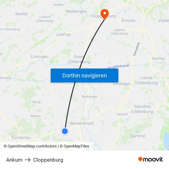 Ankum to Cloppenburg map