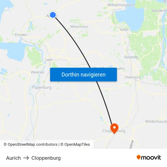 Aurich to Cloppenburg map