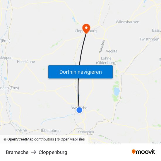 Bramsche to Cloppenburg map