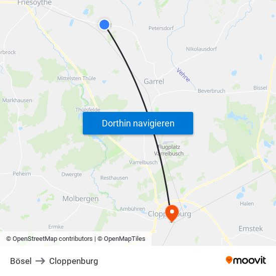 Bösel to Cloppenburg map