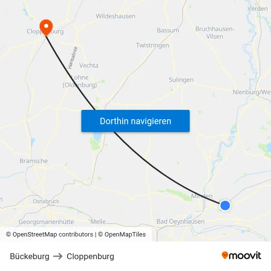 Bückeburg to Cloppenburg map