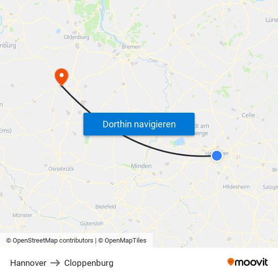 Hannover to Cloppenburg map