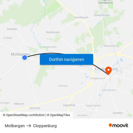 Molbergen to Cloppenburg map
