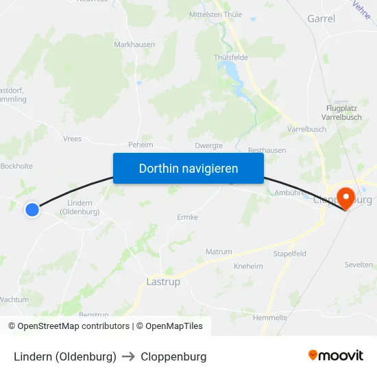 Lindern (Oldenburg) to Cloppenburg map