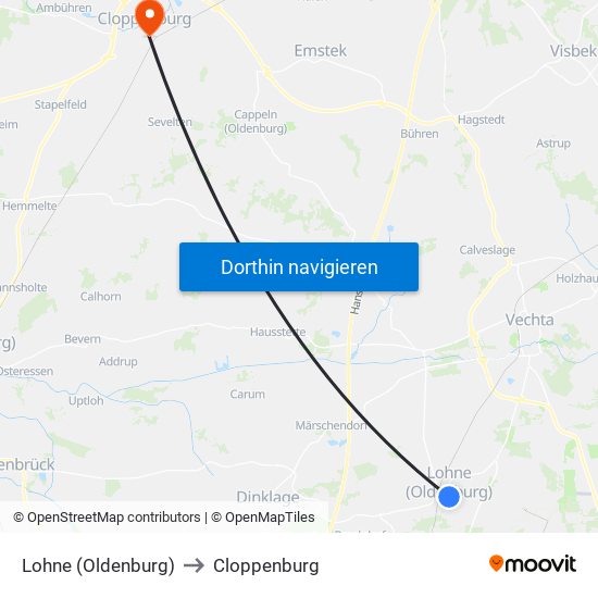 Lohne (Oldenburg) to Cloppenburg map