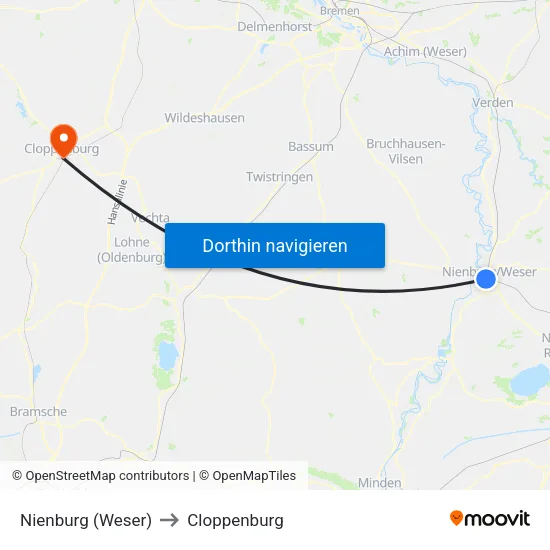 Nienburg (Weser) to Cloppenburg map